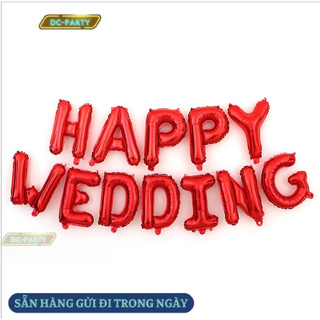 Bóng bay chữ happy wedding i love you