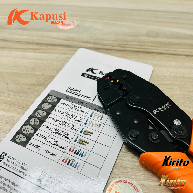 Kềm bấm cos đầu dây cách điện thương hiệu kapusi tools mã k9121 các số 0.5/1/1.5/2.5/4/6/10mm