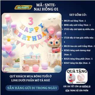 Set trang trí sinh nhật trẻ em hình con nai SNTE-NAI HỒNG 01