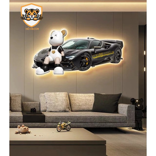 ( I7)Tranh Gấu Bearbrick Đèn led Treo Tường HỔ DECOR - TRANH ĐỒNG HỒ CAO CẤP