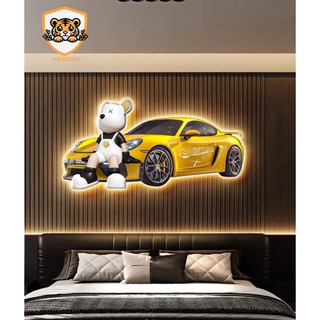 ( I7)Tranh Gấu Bearbrick Đèn led Treo Tường HỔ DECOR - TRANH ĐỒNG HỒ CAO CẤP