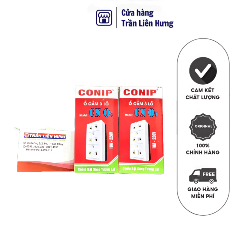 [Chính hãng - Có sẵn] Ổ cắm điện 3 lỗ có đèn Conip CN03 10A - 220V ...