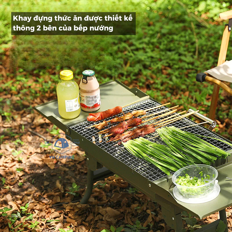 Bếp nướng than hoa ngoài trời, Bếp nướng than không khói BBQ gấp gọn có quai xách đi camping