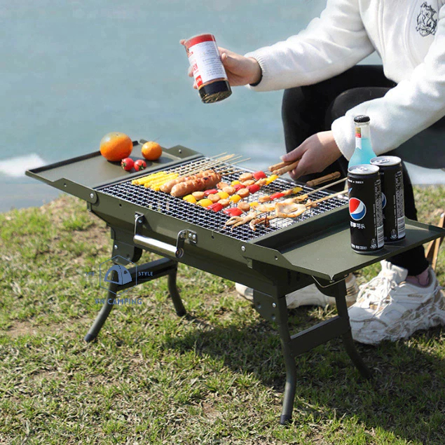 Bếp nướng than hoa ngoài trời, Bếp nướng than không khói BBQ gấp gọn có quai xách đi camping