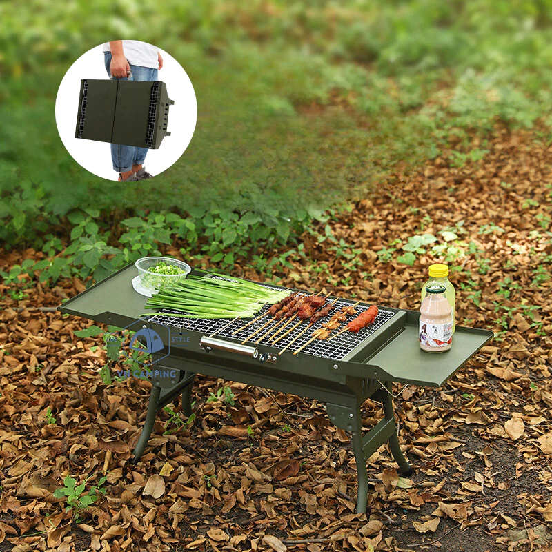 Bếp nướng than hoa ngoài trời, Bếp nướng than không khói BBQ gấp gọn có quai xách đi camping