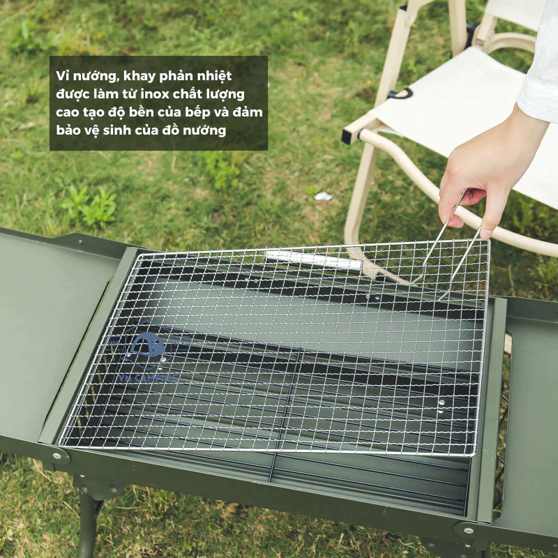 Bếp nướng than hoa ngoài trời, Bếp nướng than không khói BBQ gấp gọn có quai xách đi camping