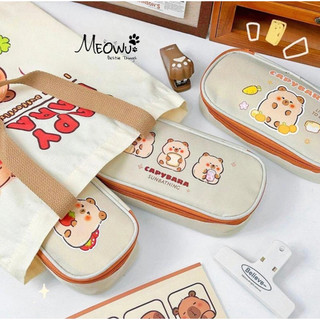 MEOWU Túi Đựng Bút Vải Canvas Hình Gấu Capybara Hoạt Hình Dễ Thương
