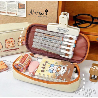 MEOWU Túi Đựng Bút Vải Canvas Hình Gấu Capybara Hoạt Hình Dễ Thương