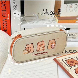 MEOWU Túi Đựng Bút Vải Canvas Hình Gấu Capybara Hoạt Hình Dễ Thương