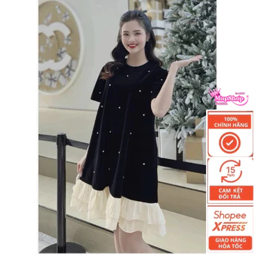 Đầm bầu suông đen đính đá đuôi cá đi tiệc , váy đầm bầu nhung đính đá sang chảnh, váy đầm bầu thu đông
