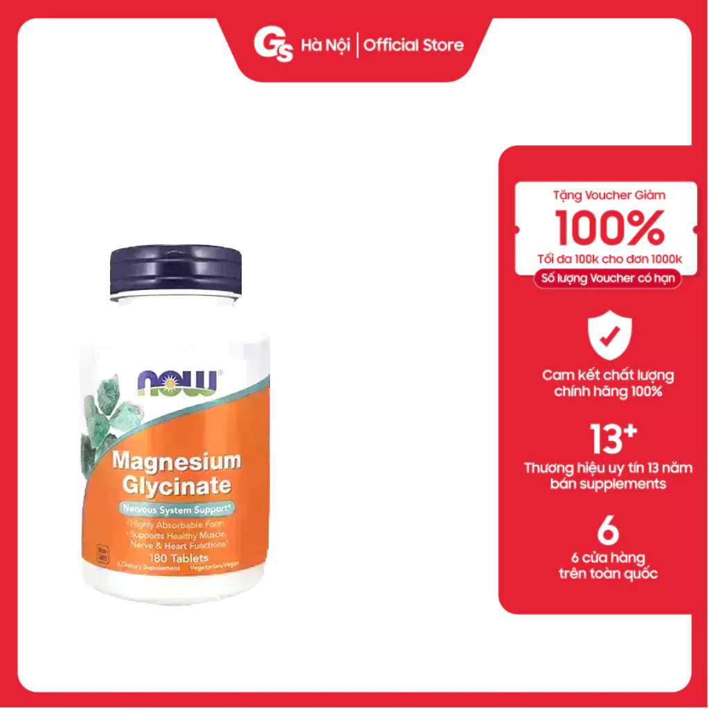 Viên uống NOW Magnesium Glycinate 200 mg with TRAACS, (180 viên) nhập ...