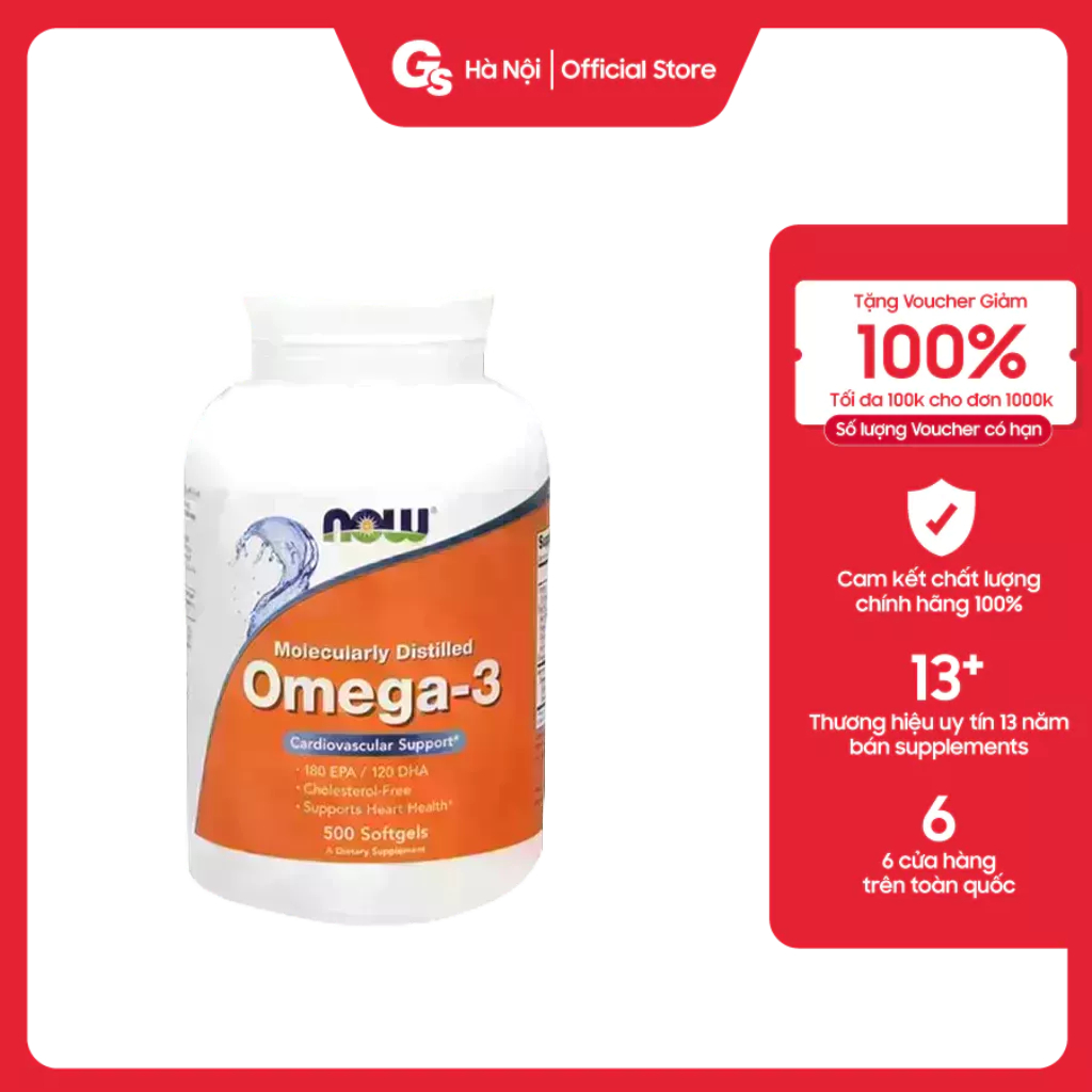 Viên dầu cá NOW Omega3 1000mg Fish Oil, 180 EPA/ 120 DHA nhập khẩu Mỹ