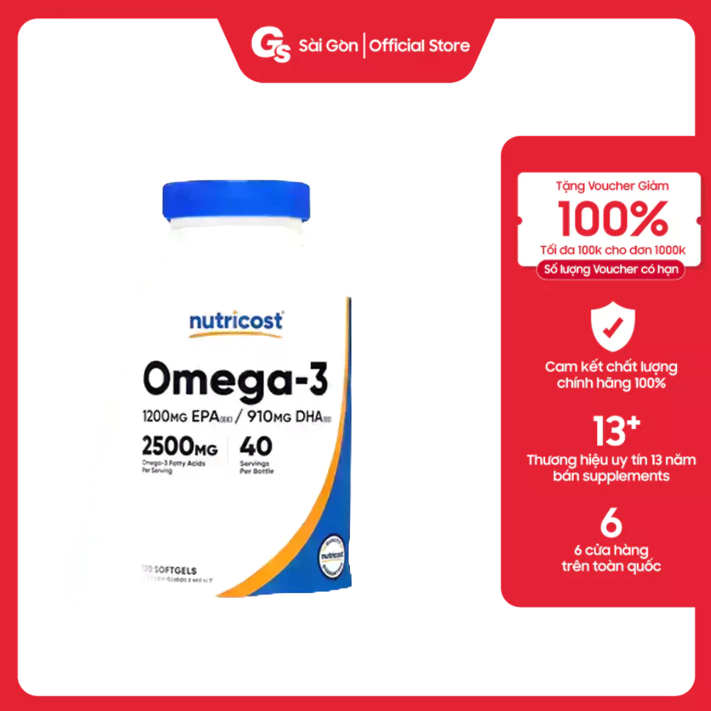 Viên uống Nutricost Omega3 2500 mg, (120 viên) nhập khẩu Mỹ Gymstore