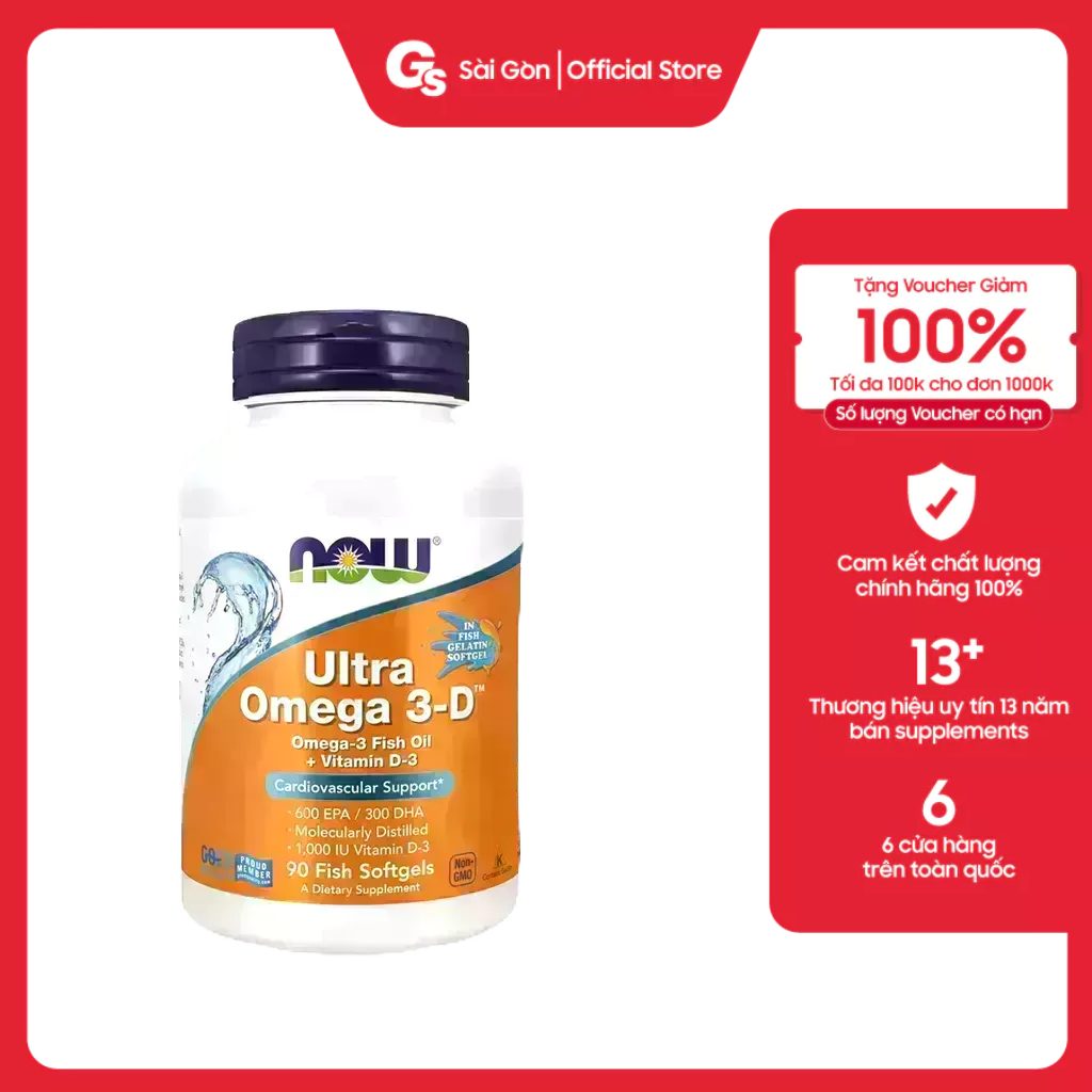 Viên uống Now Ultra Omega 3-D, 600 EPA / 300 DHA Fish Oil + Vitamin D-3 ...