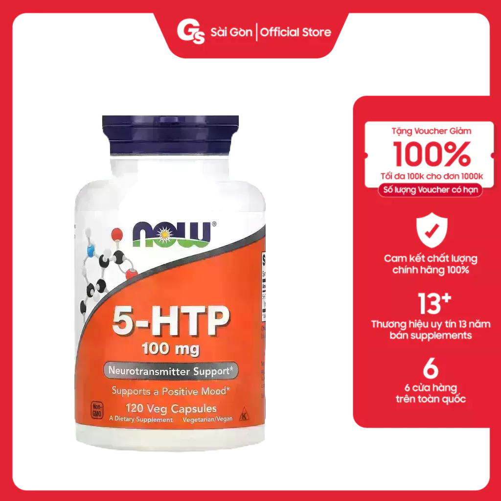 Viên uống Vitamin Now 5-HTP 100 mg (120 Veg Capsules) nhập khẩu Mỹ, cải ...
