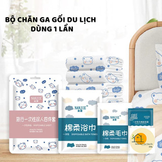 Bộ Chăn Ga Vỏ Gối Du Lịch Dùng 1 Lần Vải Không Dệt Mềm Mại, Không Mùi An Toàn Tiện Lợi 88470