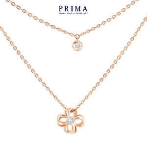 PRIMA Vòng cổ  Vàng 9K - Kim Cương - Hình cỏ 4 lá - BST Knot - 991N0435
