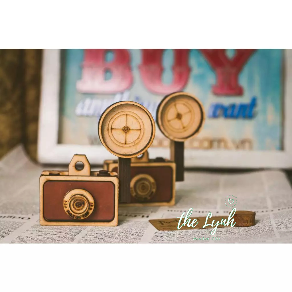 Mô hình Máy Ảnh Cổ 3D bằng gỗ plywood 3mm lắp sẵn | LynhDecor miễn phí khắc tên theo yêu cầu