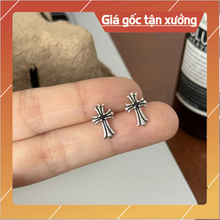 Bông tai unisex chrome heart cross bạc 925 đính đá fullbox.