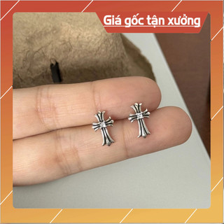 Bông tai unisex chrome heart cross bạc 925 đính đá fullbox.