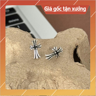 Bông tai unisex chrome heart cross bạc 925 đính đá fullbox.