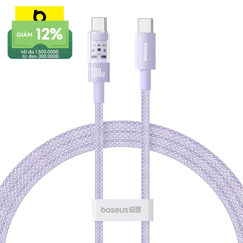 Cáp sạc Baseus Gem USB-C sang USB-C PD 100W Cáp dữ liệu sạc nhanh Thiết kế trong suốt