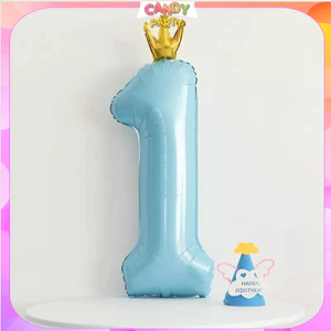Combo Bóng Số Vương Miện + Mũ Dạ Màu Xanh Hồng Trang Trí Sinh Nhật Thôi Nôi Cho Bé Trai Bé Gái BB6