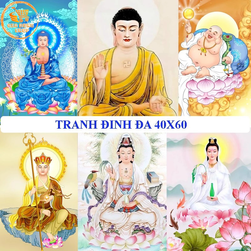 Tranh Đính Đá 5D Kích Thước 40x60, Tranh Gắn Đá Hình Phật Có Dụng Cụ Và Đầy Đủ Đá Để Hoàn Thành DIY