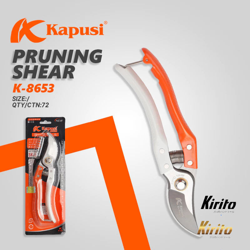 Kéo tỉa cây Nhật Bản Kapusi cao cấp trắng cam thép SK5, cấu tạo lò xo đặc biệt cỡ 8 inch K8653