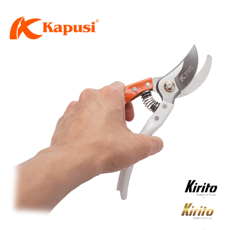 Kéo tỉa cây Nhật Bản Kapusi cao cấp trắng cam thép SK5, cấu tạo lò xo đặc biệt cỡ 8 inch K8653
