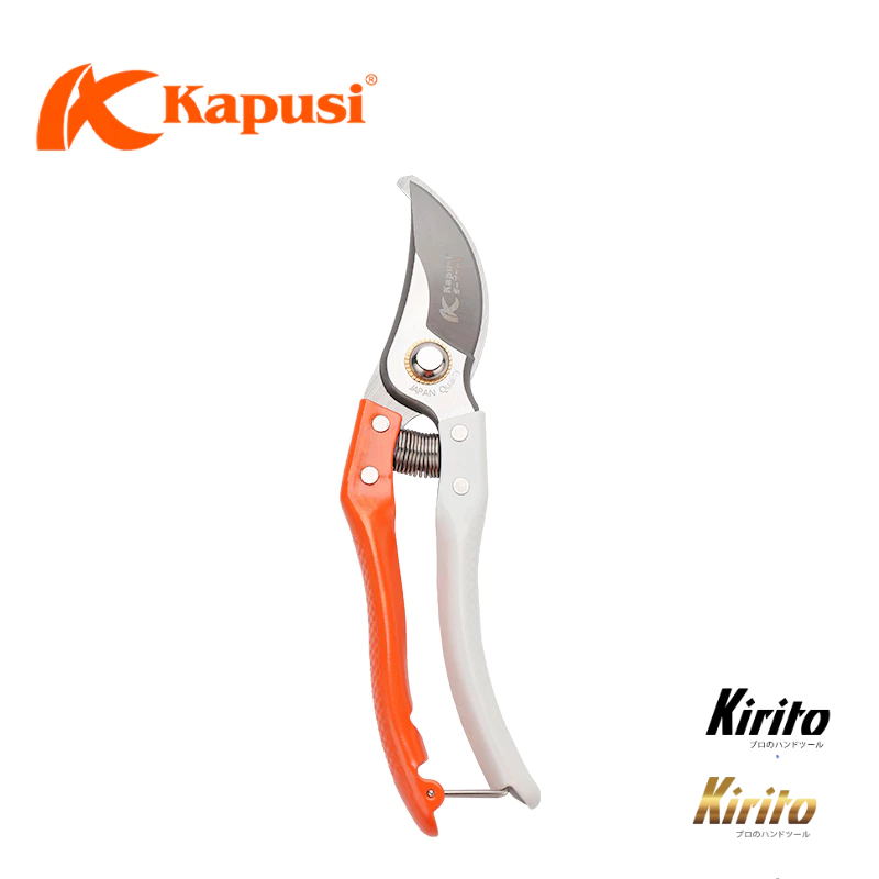 Kéo tỉa cây Nhật Bản Kapusi cao cấp trắng cam thép SK5, cấu tạo lò xo đặc biệt cỡ 8 inch K8653