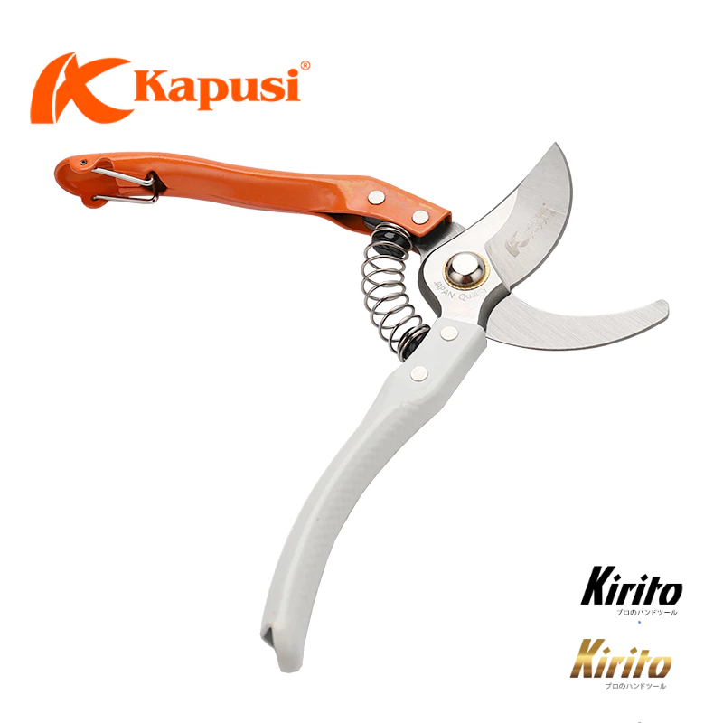 Kéo tỉa cây Nhật Bản Kapusi cao cấp trắng cam thép SK5, cấu tạo lò xo đặc biệt cỡ 8 inch K8653