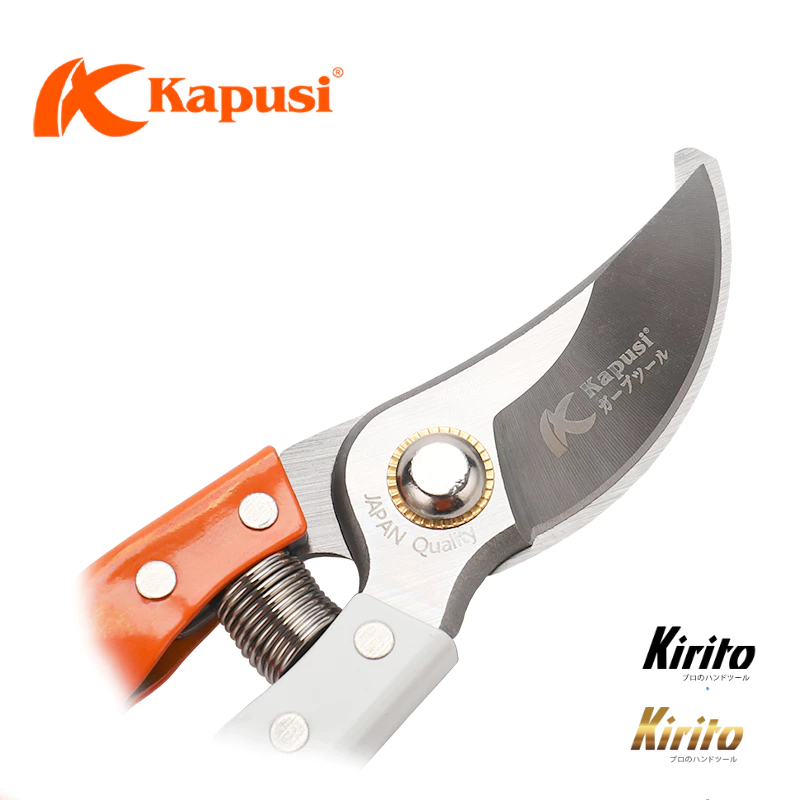 Kéo tỉa cây Nhật Bản Kapusi cao cấp trắng cam thép SK5, cấu tạo lò xo đặc biệt cỡ 8 inch K8653