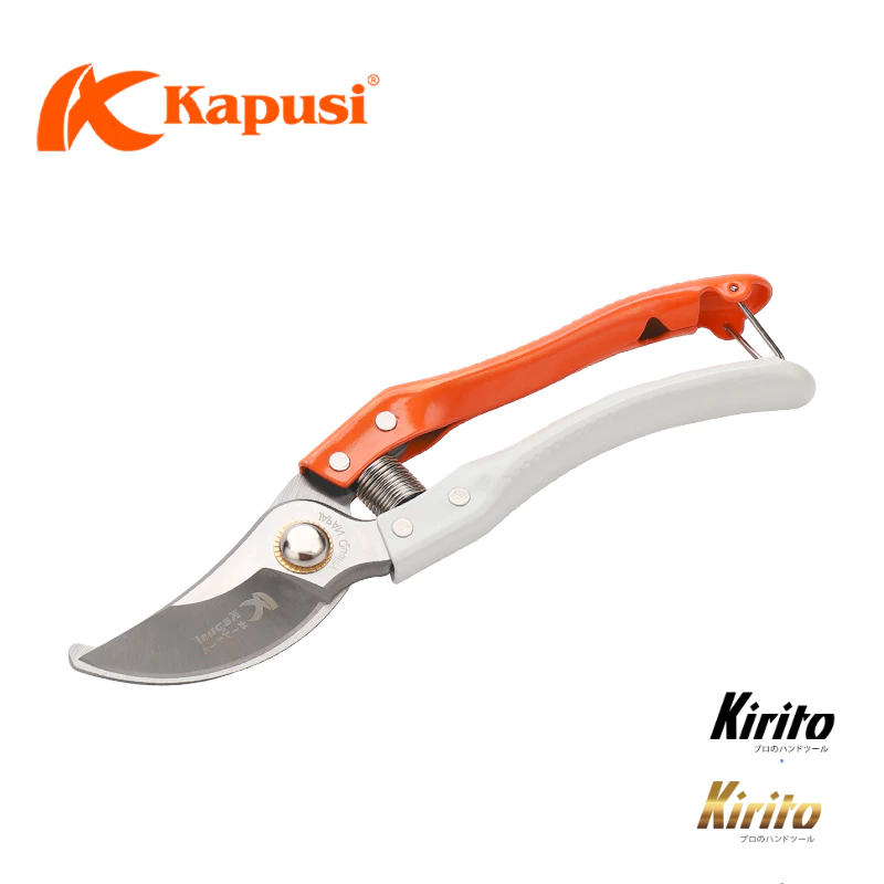 Kéo tỉa cây Nhật Bản Kapusi cao cấp trắng cam thép SK5, cấu tạo lò xo đặc biệt cỡ 8 inch K8653