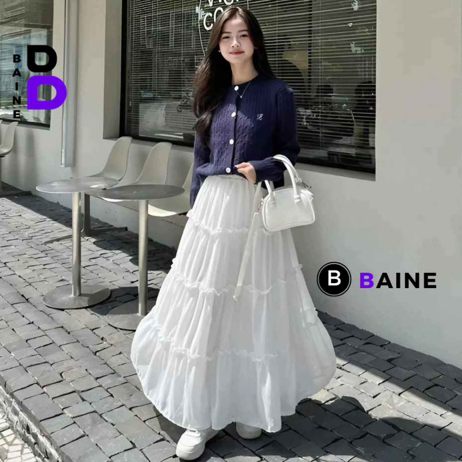 Chân Váy Voan Lụa Dáng Dài 2 Lớp Kiểu Trơn Midi Có Lót Trong Cạp Chun Lưng BAINE - CV19 | BigBuy360 - bigbuy360.vn