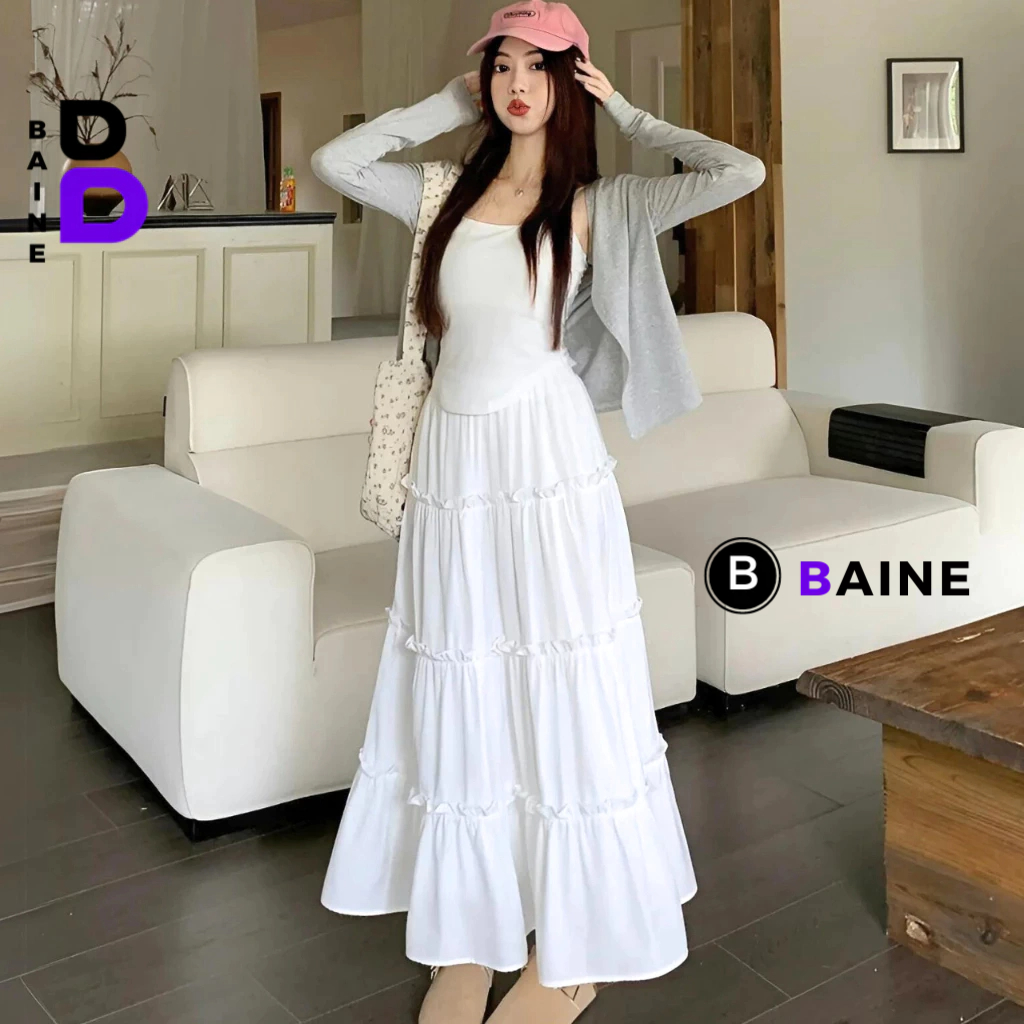 Chân Váy Voan Lụa Dáng Dài 2 Lớp Kiểu Trơn Midi Có Lót Trong Cạp Chun Lưng BAINE - CV19 | BigBuy360 - bigbuy360.vn