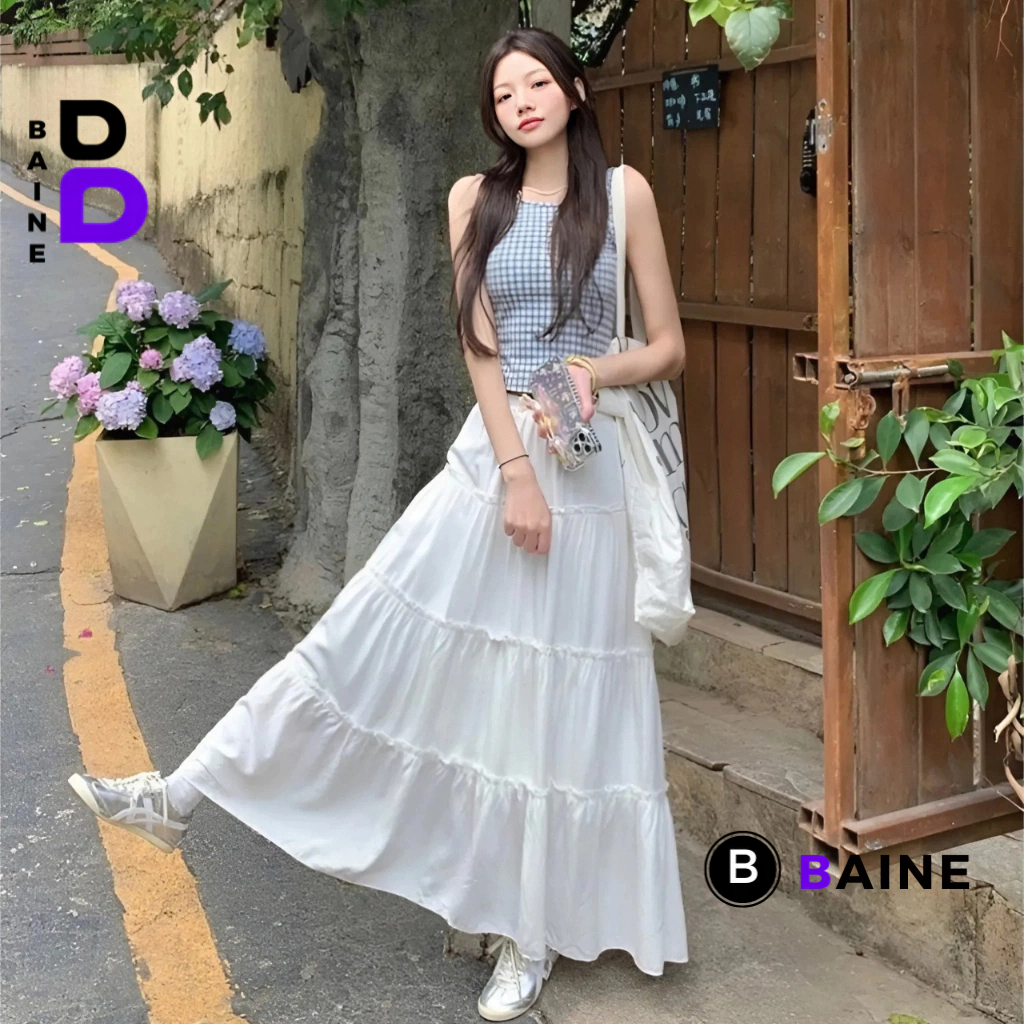 Chân Váy Voan Lụa Dáng Dài 2 Lớp Kiểu Trơn Midi Có Lót Trong Cạp Chun Lưng BAINE - CV19 | BigBuy360 - bigbuy360.vn