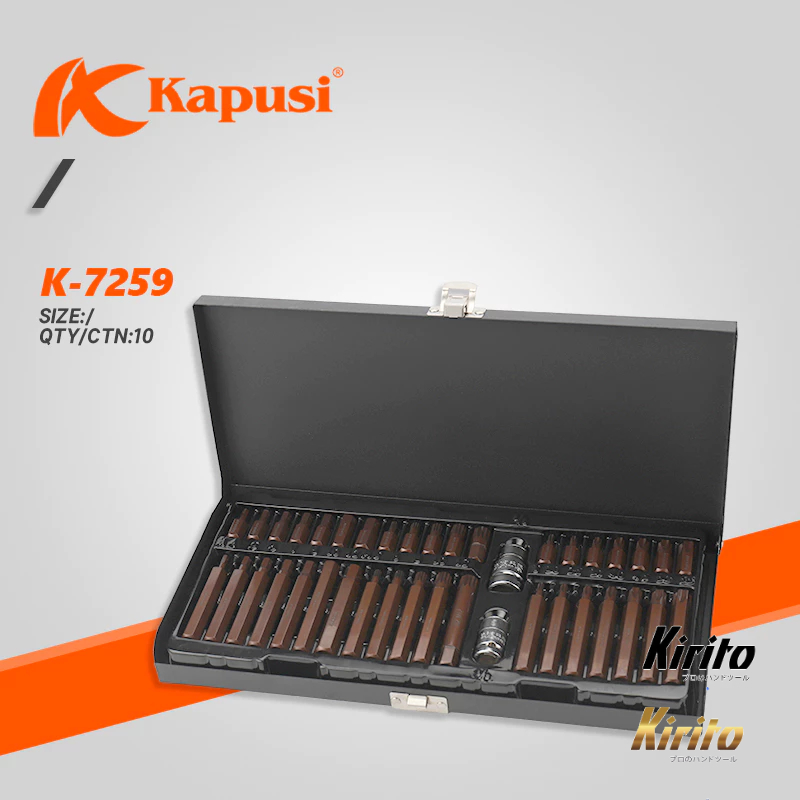 Bộ tuýp lục giác hoa thị 40 chi tiết Kapusi, đựng trong hộp thép sơn tĩnh điện