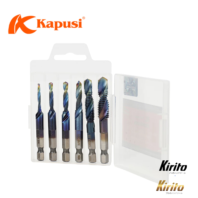 Bộ 6 mũi khoan Taro ren KAPUSI Japan, cỡ từ M3-M10 thép cao cấp HSS