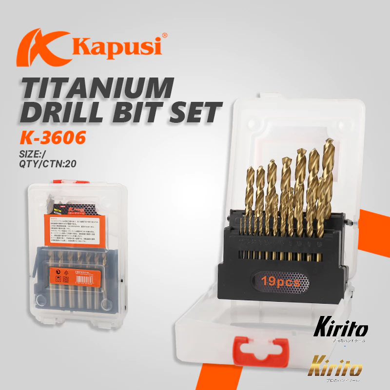 Bộ Mũi khoan kim loại thép gió HSS hãng Kapusi Nhật Bản bộ 19 cái từ 1mm đến 10mm