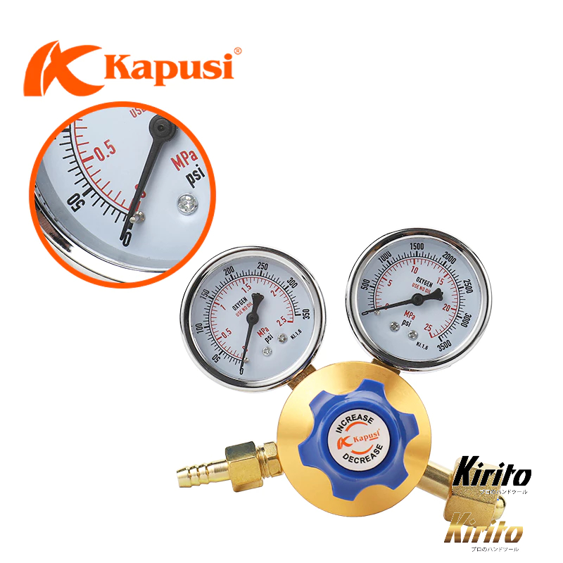 Đồng hồ ga điều áp khí oxy KAPUSI Nhật Bản, van giảm áp, áp suất 15Mpa