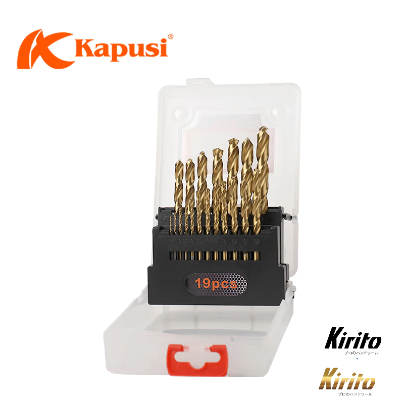 Bộ Mũi khoan kim loại thép gió HSS hãng Kapusi Nhật Bản bộ 19 cái từ 1mm đến 10mm