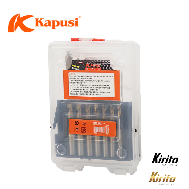 Bộ Mũi khoan kim loại thép gió HSS hãng Kapusi Nhật Bản bộ 19 cái từ 1mm đến 10mm