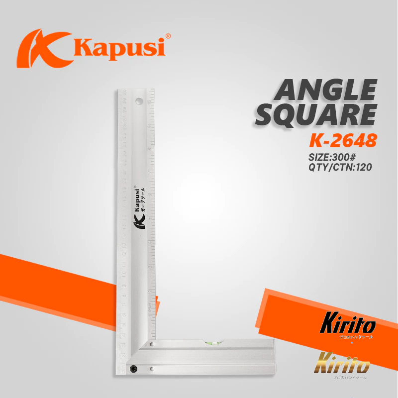 Thước ke góc vuông nhôm Kapusi Nhật Bản 30cm thiết kế nivo, nhôm trắng chống gỉ k2648
