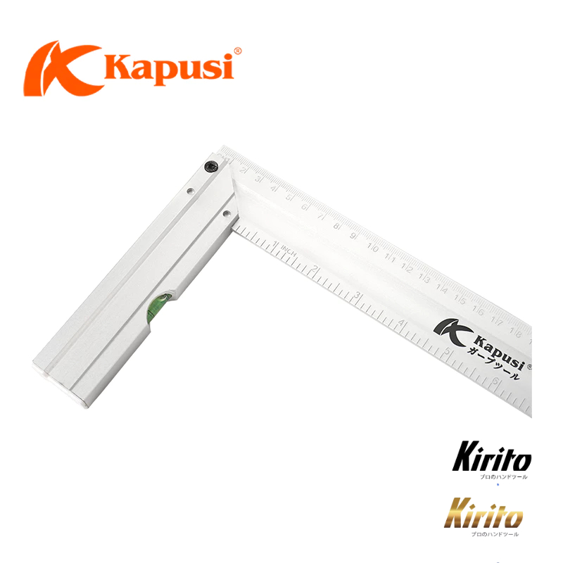 Thước ke góc vuông nhôm Kapusi Nhật Bản 30cm thiết kế nivo, nhôm trắng chống gỉ k2648