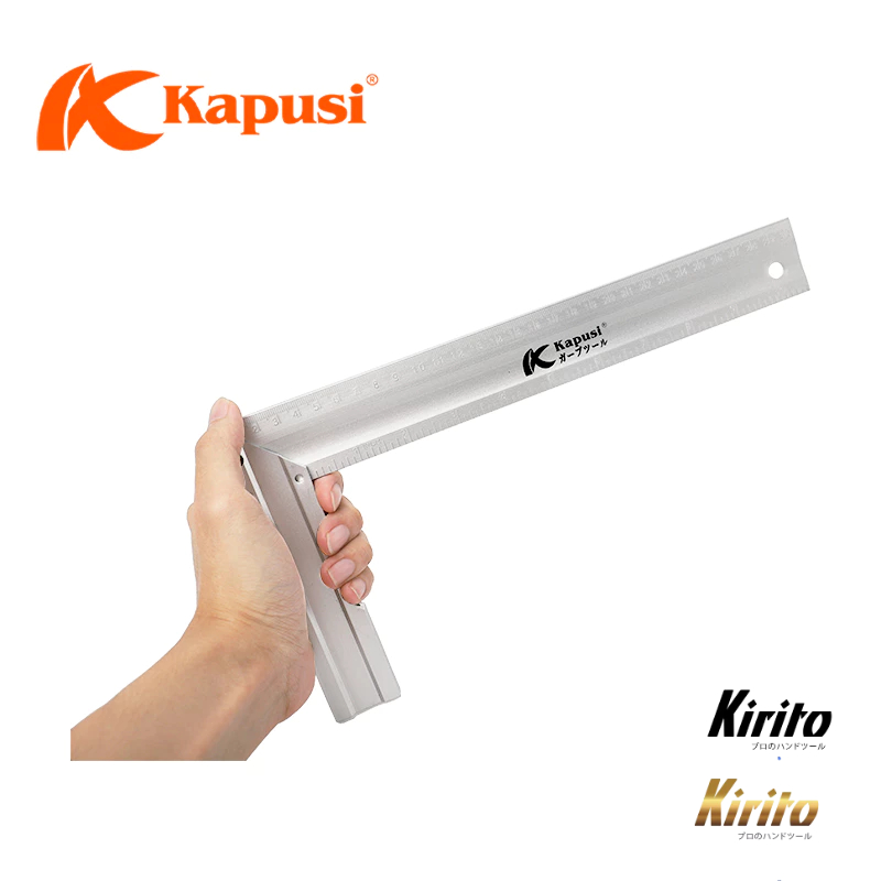 Thước ke góc vuông nhôm Kapusi Nhật Bản 30cm thiết kế nivo, nhôm trắng chống gỉ k2648