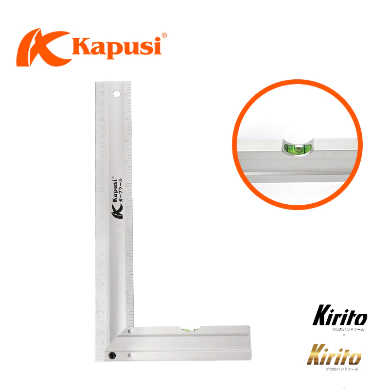 Thước ke góc vuông nhôm Kapusi Nhật Bản 30cm thiết kế nivo, nhôm trắng chống gỉ k2648