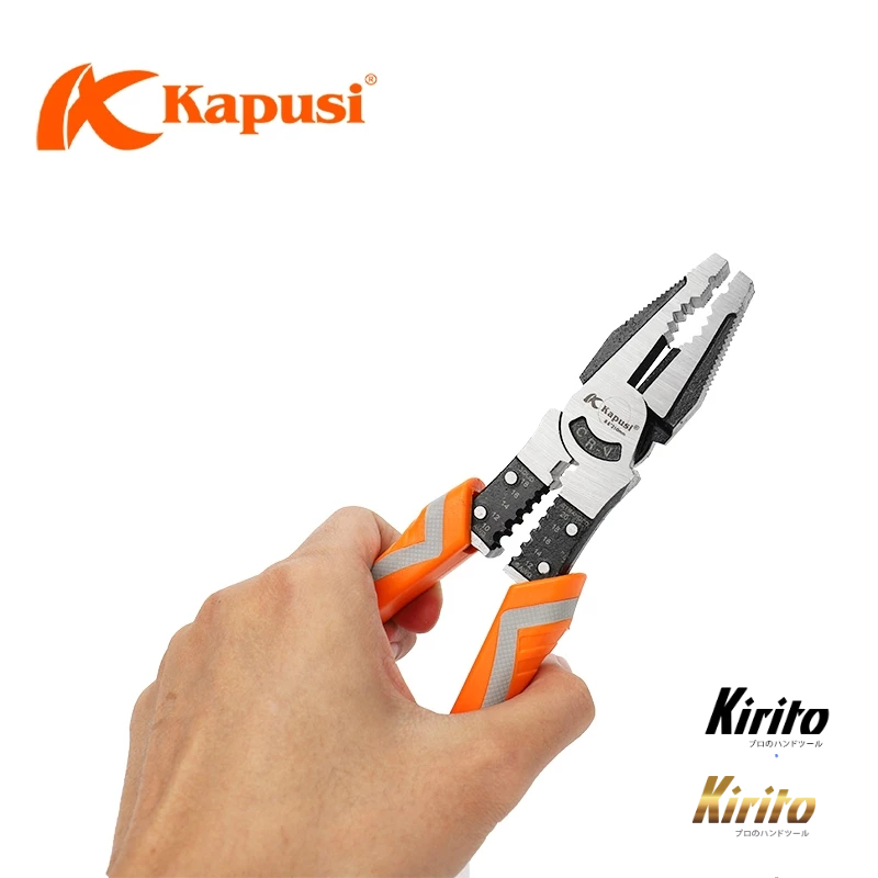 Kìm điện đa năng 8.5inch 215mm KAPUSI Japan, thép CR-V độ cứng cao lưỡi kìm sắc bén k8070
