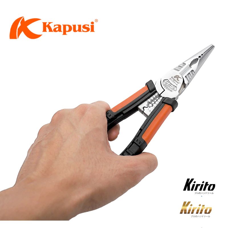 Kìm nhọn đa năng 8inch 225mm KAPUSI Japan K-8082, thép CRV độ cứng cao lưỡi kìm sắc