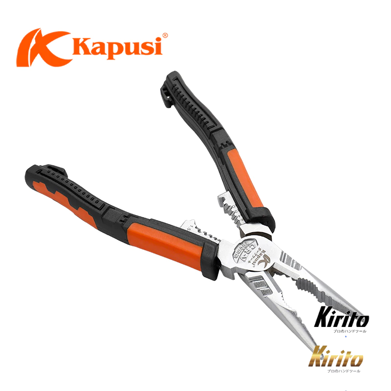 Kìm nhọn đa năng 8inch 225mm KAPUSI Japan K-8082, thép CRV độ cứng cao lưỡi kìm sắc
